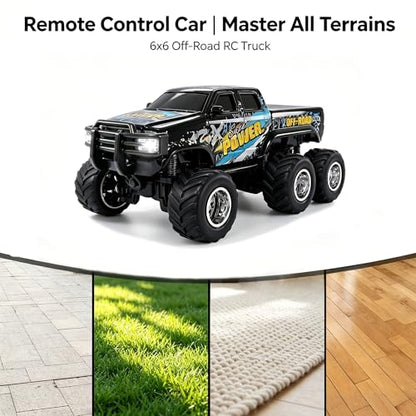 haomsj 1/64 Mini Rc Monster Truck 6x6 Off Road Remote Car for Kids & Adults | Sturdy Metal Car|3 Speeds|2.4G Flexible Remote Control|Long Lasting|Fast Charge|All-Terrain|Gift for Boys Age 3-12 - color: Black