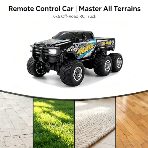 haomsj 1/64 Mini Rc Monster Truck 6x6 Off Road Remote Car for Kids & Adults | Sturdy Metal Car|3 Speeds|2.4G Flexible Remote Control|Long Lasting|Fast Charge|All-Terrain|Gift for Boys Age 3-12 - color: Black