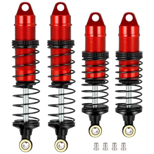 4Pcs Aluminum Front & Rear Shock Set RC Dampers，Red + Black | Upgrade Parts, For Losi 1/16 Mini-B, For Losi 1/18 Mini-T, RC Car Buggy - color: Red + Black