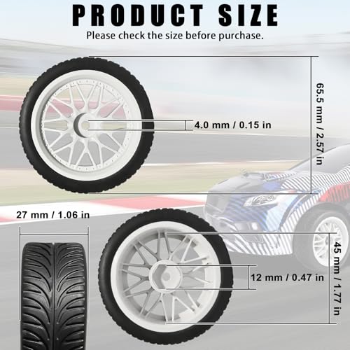 OD 2.55" On Road Rubber Tires Nylon Wheels- 12mm Hex for 1/10 RC Racing Car | Compatible with MJX HSP Tamiya HPI Kyosho Traxxas Sakura Redcat WLtoys 1/10 RC On-Road Racing Touring Car (4pcs, White) - style: E-White