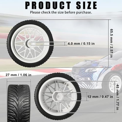 OD 2.55" On Road Rubber Tires Nylon Wheels- 12mm Hex for 1/10 RC Racing Car | Compatible with MJX HSP Tamiya HPI Kyosho Traxxas Sakura Redcat WLtoys 1/10 RC On-Road Racing Touring Car (4pcs, White) - style: E-White