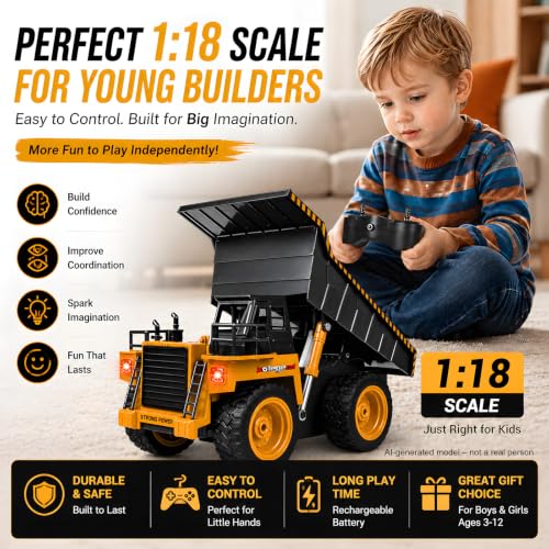 Remote Control Dump Truck RC Truck Construction Vehicle Truck Toys with Rechargeable Battery for Toddlers Kids Boys and Girls - style: Dump Truck