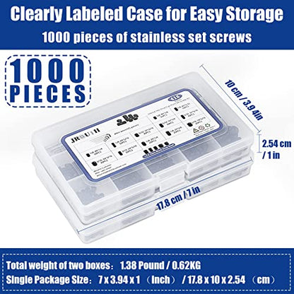 1000pcs Metric + SAE Set Screw Assortment Kit, Internal Hex Drive Cup-Point Allen Screws Set 12.9 Class Alloy Steel Grub Screw (M3-M8, 1/8"-40 to 5/16"-18) - color: Black Set Screws 1000PCS