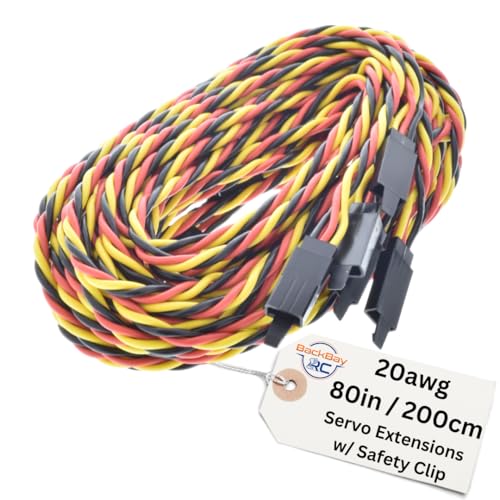 BackBayRC - 200CM 20awg Twisted Servo Extension Cable w/Safety Clip - 100 Strands for RC Vehicles, Drones, E-Bikes - 10 Lengths / 5 Wires per Pack (80in) - style: 200CM / 80in