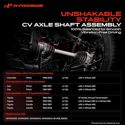 A-Premium Front Right Passenger Side CV Axle Shaft Assembly | Compatible with Toyota Celica 1990-1993, Corolla 1993-2002 & Chevrolet Prizm 1998-2002 & Geo Prizm 1993-1997 - style: Front Passenger Side