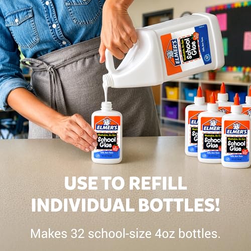 Elmer's White Liquid School Glue, 1 Gallon, Safe, Washable, 1 Count, - #1 Teacher Brand, Bulk Arts & Crafts, Projects, Classroom Supplies, Great for Making Slime - size: 1 Gallon (128 oz)