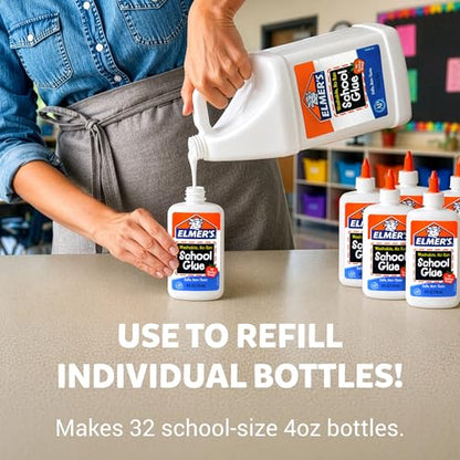 Elmer's White Liquid School Glue, 1 Gallon, Safe, Washable, 1 Count, - #1 Teacher Brand, Bulk Arts & Crafts, Projects, Classroom Supplies, Great for Making Slime - size: 1 Gallon (128 oz)