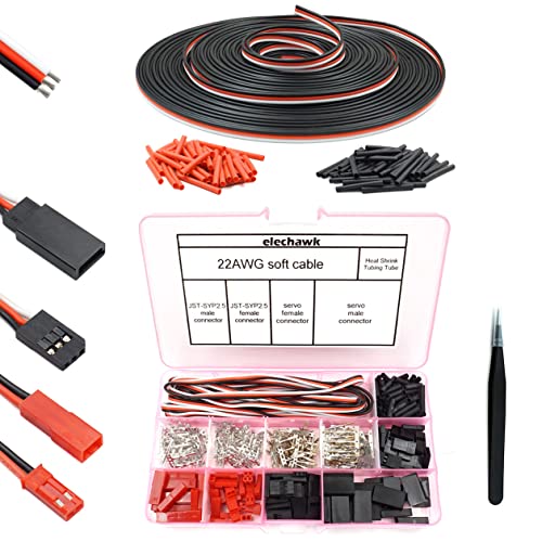 Servo Connector Plug Crimp Pin Kit and 22AWG Servo Cables Bundle Compatible JST SYP Futaba for Hitec Spektrum RC