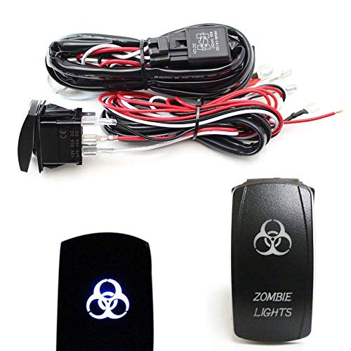 iJDMTOY 2-Output Universal Relay Wiring Harness Zombie Lights Blue LED Light ON/Off Rocker Switch, Compatible with Off-Road LED Light Bar, LED Pod Lights, Aftermarket Fog Lights, Driving Lights, etc - style: Zombie Lights