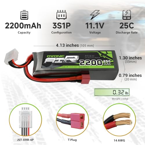 OVONIC 3S Lipo Battery 25C 2200mAh 11.1V Lipo Battery with Dean-Style T Connector for RC Airplane Helicopter Quadcopter RC Car Truck Boat(2 Packs)