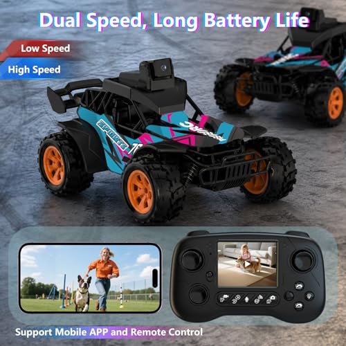 RC Car with Camera, RC Truck, FPV Remote Control Car, 2.4GHz 2.8" Screen, 60° Adjustable Camera, Live Video, APP/Radio Dual Control, 2 Speeds, Rechargeable Off-Road RC Cars, Gift for Adults&Kids - color: Pink