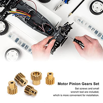 5PCS 32DP 540 Motor Pinion Gear, 12T 13T 14T 15T 16T Pinion Motor Gear Set with Hex Key for 1/10 RC Car Brushed Brushless Motor, 16T 3 175mm Shaft Pinion Gears Parts Set Kit