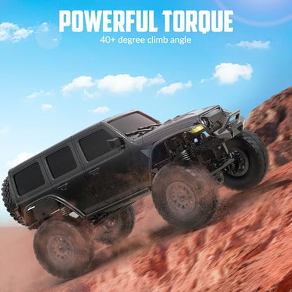 FLYCOLOR 1/24 RC Rock Crawler 4WD All Terrain Climbing Truck RTR Black | Metal Gear Full Ball Bearing LED Headlight 2 Batteries 40min Hobby Grade Waterproof Offroad Monster Truck Remote Control Car - color: Black