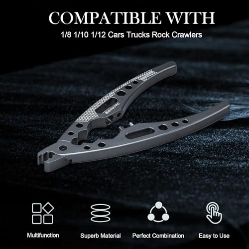 GOUPRC Aluminum Alloy Multi-Function Ball Head Pliers Shock Absorber Screw Pliers With Shock Absorber Wrench for 1/8 1/10 1/12 1/14 1/16 RC Car Truck(Titanium) - color: Titanium