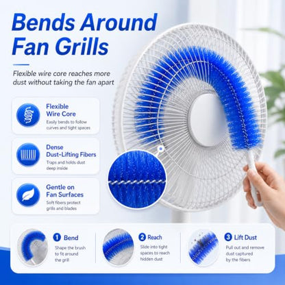 Fan Cleaning Brush with Bendable Microfiber Head, Easy Satisfying Reusable Dust Remover for Electric Fans, AC Vents, Blinds, Home & Car (3)