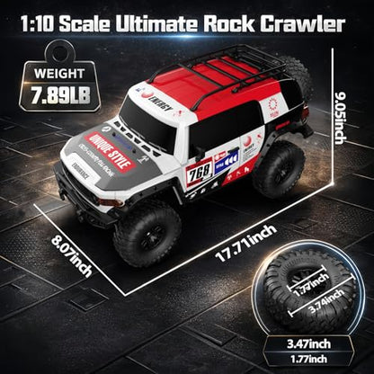 RC Cars RC Crawler 1/10 Scale RTR Remote Control Car 4WD 2.4GHz Brushed Offroad Racing Hobby Grade Model Vehicle with LED Lights 2Pcs Battery Toy for Kids and Adults - color: D-red