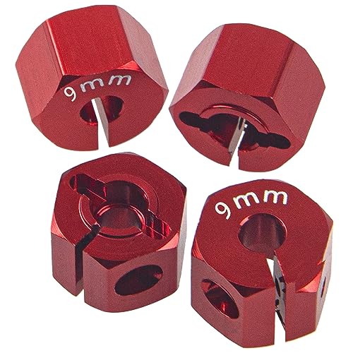 Aluminum Alloy 12mm Wheel Hex Hub Drive Adapters with Pins Screws Compatible with Axial SCX10 HSP HPI Tamiya Redcat 1/10 RC Crawler Car (9mm, Red) - color: Red, size: 9mm