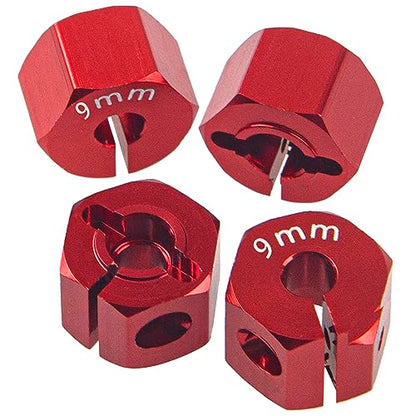 Aluminum Alloy 12mm Wheel Hex Hub Drive Adapters with Pins Screws Compatible with Axial SCX10 HSP HPI Tamiya Redcat 1/10 RC Crawler Car (9mm, Red) - color: Red, size: 9mm