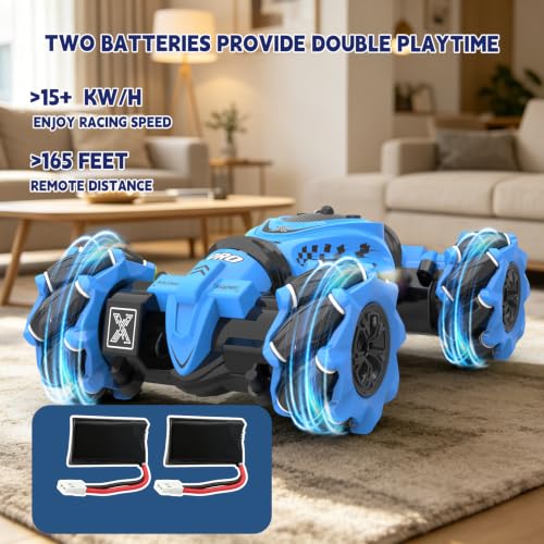 Remote Control Car - RC Drift Car Gesture Sensing Toy Boy Age 6-8-12 Gifts | Gesture Sensing RC Stunt Car for Kids Toys 6 7 8 9 10 11 12 Year Old Boy Birthday Christmas Presents with Lights Music - color: Blue