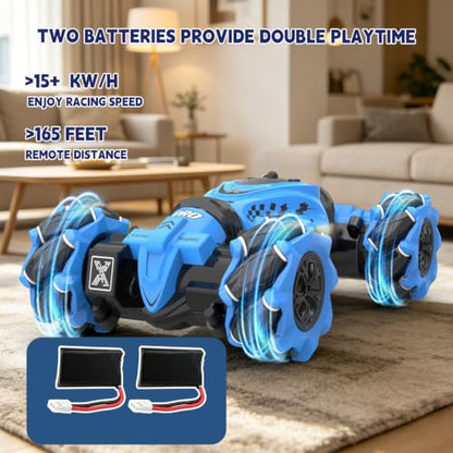 Remote Control Car - RC Drift Car Gesture Sensing Toy Boy Age 6-8-12 Gifts | Gesture Sensing RC Stunt Car for Kids Toys 6 7 8 9 10 11 12 Year Old Boy Birthday Christmas Presents with Lights Music - color: Blue