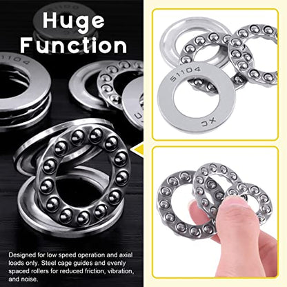 9 Pcs 3 Type Thrust Ball Bearings Set, Chrome Steel Single Row Roller for Automobiles, Pump, Machine Tools(51103,51104, 51100)