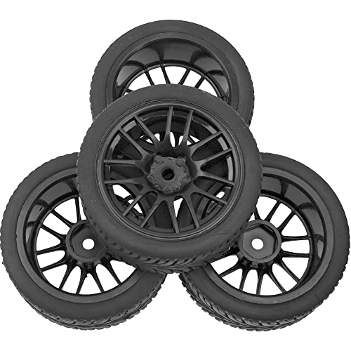 OD 2.55" Rubber Tires & Plastic Wheel Rims 12mm Hex Hub Compatible with HSP Tamiya HPI Kyosho Redcat ExceedRC 1/10 On-Road Touring Car,WLtoys 1/14 144001 RC Buggy (Black) - color: Black