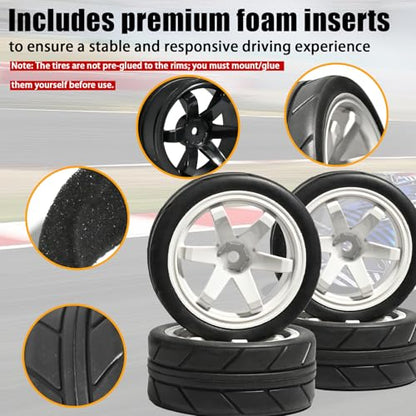 OD 2.55" On Road Rubber Tires Plastic Wheel Rims 12mm Hex for 1/10 RC Car | Compatible with MJX HSP Tamiya HPI Kyosho Traxxas Sakura Redcat WLtoys 1/10 RC On-Road Racing Touring Car (4pcs, White) - style: F-White