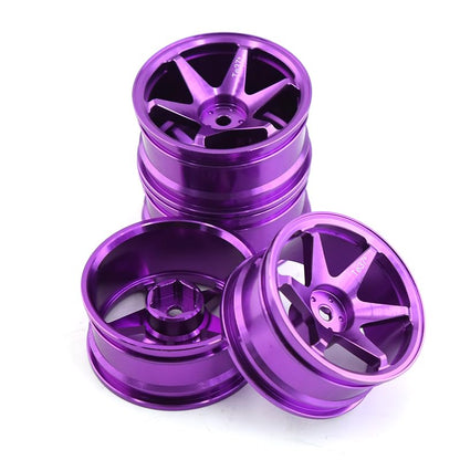 REDSPIDER • 1/10 RC Drift Wheels Rims 12mm Hex Alloy Aluminum for 1:10 Scale Rally Racing Car Tires Tamiya TT01 TT02 XV01 TA06 A959 PTG2 HPI KYOSHO HSP PTG2 Touring Street Tyres 4PCS (Purple) - color: Purple