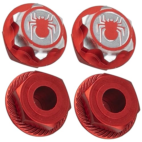 17mm Wheel Hex Cover Lock Anti-Skid Dust Nut & 17mm Wheel Hex Hubs Tires Adapter Compatible with Traxxas HPI HSP Losi Axial Kyosho Tamiya Redcat Himoto 1/8 RC Car (Red) - color: Red