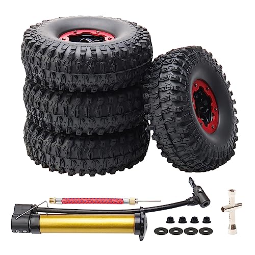 RC Tires 4PCS 1.9 Inch Tires and Beadlock Wheels Set OD 120mm Tyre for 1/10 RC Rock Crawler Monster Truck