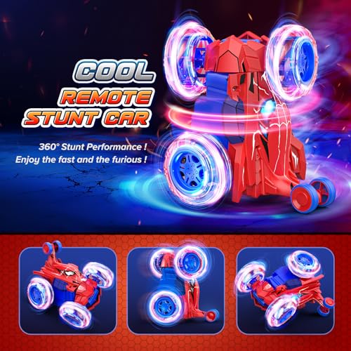 Spider remote control car rc cars toys,Cool rechargeable stunt rc car with 360 flips 4WD wheel with bright light,Fun outdoor toys gifts for kids birthday or Chritmas age 4 5 6 7 8 9 10 11 12 years old