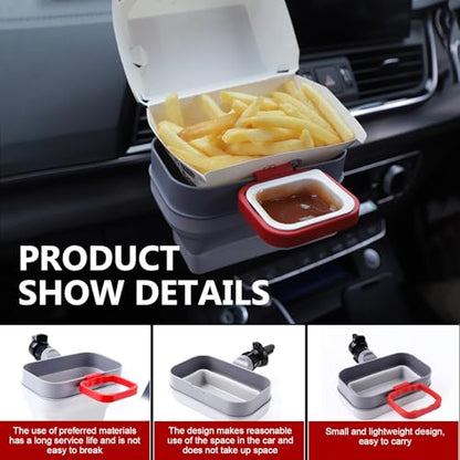 Pack-1 Sauce Holder, 2-in-1 Chicken Nuggets French Fry Tomato Sauce Organizer, Multifunctional Mobile Phone Key Coin Air Vent Storage Box, Universal for Cars Foldable Portable (Gray)