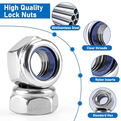 100 Pack 304 A2-70 M3 Nylon Lock Nuts | 100 Pack 304 A2-70 Stainless Steel M3 Nylock Nuts, Anti-Loose, for Micro Light Duty Industrial & Home Fastening - color: Silver, size: M3