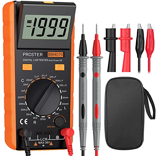 Proster LCR Meter Multimeter Capacitance Inductance Resistance Tester | 200pF-2000μF Capacitance, 200μH-20H Inductance, 200Ω-100kΩ Resistance. Rotatable LCD Data Hold Auto Power Off Zero Adj - color: Yellow