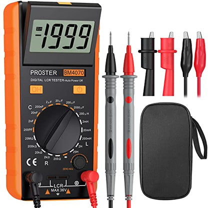 Proster LCR Meter Multimeter Capacitance Inductance Resistance Tester | 200pF-2000μF Capacitance, 200μH-20H Inductance, 200Ω-100kΩ Resistance. Rotatable LCD Data Hold Auto Power Off Zero Adj - color: Yellow