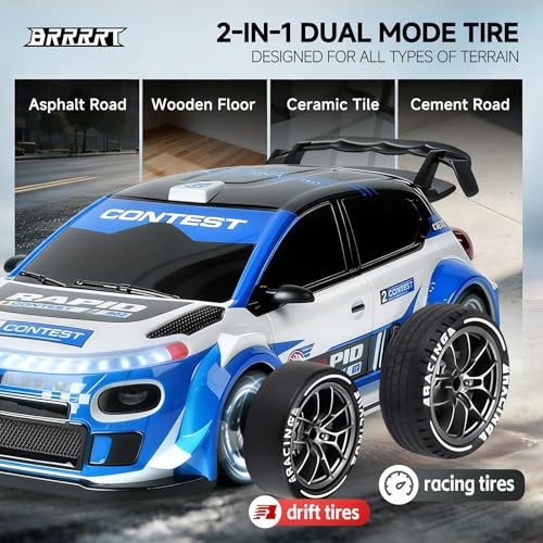 1:24 Remote Control Rally Car,4WD High Speed Remote Control Cars with LED Lights,Drift Car for Boys and Girls Age 6+ Blue - style: Blue Rally Car