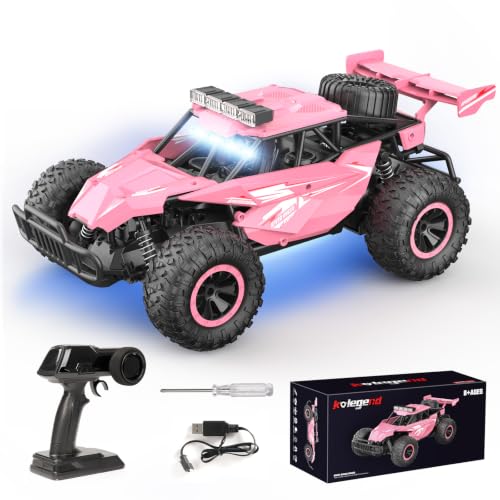 kolegend Remote Control Car for Girls 50+min Monster Trucks 20km/h 1:12 Scale 13 Inch All Terrains RC Truck with Flashing Chassis Lights Gift Toys for Girls Kids Boys - color: Pink