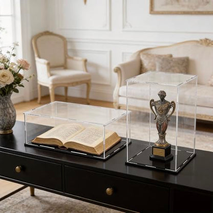 Acrylic Display Case for Red Wine Bottle and Dolls, Versatile Clear Acrylic Display Box with Black Base for Showcase and Displaying, 7x7x16-inch - size: 7"L x 7"W x 16"H