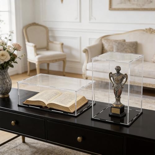 Acrylic Display Case for Red Wine Bottle and Dolls, Versatile Clear Acrylic Display Box with Black Base for Showcase and Displaying, 7x7x16-inch - size: 7"L x 7"W x 16"H