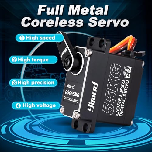Brushless Servo 55KG Servo Full Metal High Torque Servo Digital RC Servo Motor for TRX4 TRX6 SCX10 III VS4-10 GEN7 1/10 RC Crawler Car Upgrade Parts High Torque Waterproof 180°