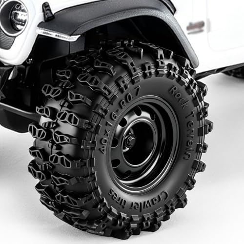 0.7" Beadlock Wheels and Tires for 1/30 Scale Axial SCX30 RC Crawler (Black) - color: Black