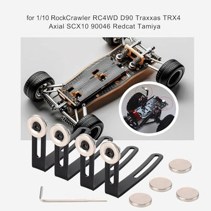 RC Car Body Shell Mount Magnetic Metal L-Bracket, Pack of 4 | 1/10 Scale, For Rock Crawler, Compatible with RC4WD D90 Traxxas TRX4 Axial SCX10 90046 Redcat Tamiya
