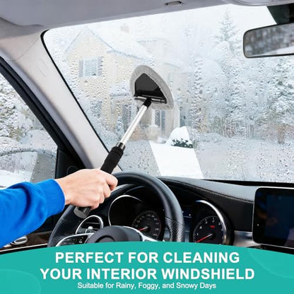 JUSTTOP Windshield Cleaner Tool, Car Interior&Exterior Window Cleaning Tool with Extendable Handle & 4 Reusable Microfiber Pads, Auto Glass Wiper Brush Kit for Cars (Grey) - color: Gray