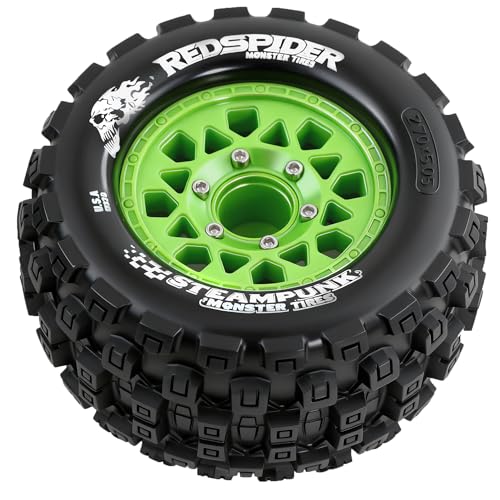 1/10 Scale RC Truck Tires 2.8inch Tire and Wheels with 12mm/14mm Hexes fit Stampede Arrma Big Rock Granite VORTEKS 3S Traxxas Slash, Stampede Rustler, Hoss (Green) - color: Green