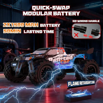 1:16 4X4 High-Speed 40-50+KM/H(Peak) RC Cars Monster Truck - 390 Motor Durable axle & Suspension RC Truck | 3000mAh Batteries | rc Car Toys Back-to-School Season Birthday for Teens Aged 14+ - color: Highspeed Rc Car-blue