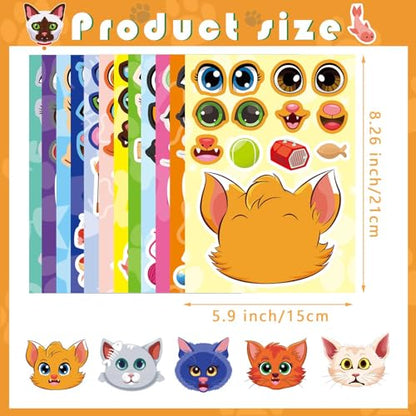 Cats Stickers for Kids, Make a Cat Face Stickers, Animal Stickers | 24 Sheets Make You Own Cats Stickers, Birthday Gift Party Favors Supplies Teacher Art Craft, Games School Activity Reward - style: Cats Stickers