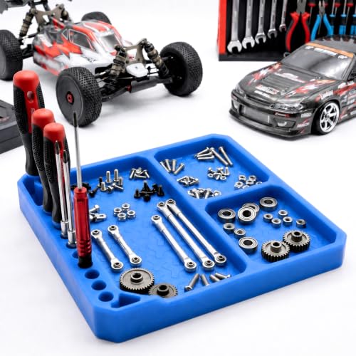 OGRC Silicone Tool Tray, Parts Organizer RC Screw Storage Plate Holder Mat | 160×160mm, with Detachable Magnetic Mats, Blue - color: Blue