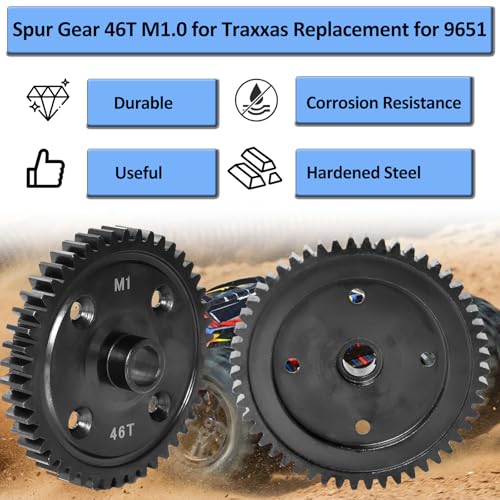 Hardened Steel Spur Gear 46T M1.0 for Traxxas 1/8 Sledge Monster Truck, Machined Steel Upgraded Parts - size: 46T