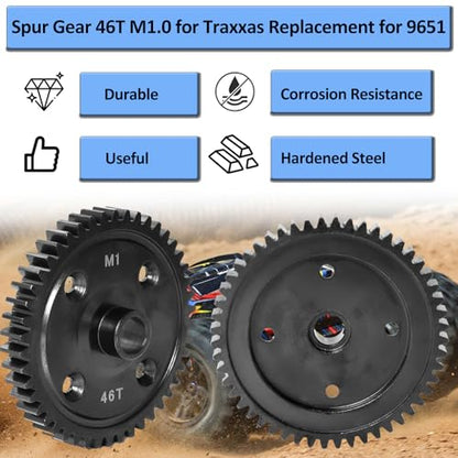 Hardened Steel Spur Gear 46T M1.0 for Traxxas 1/8 Sledge Monster Truck, Machined Steel Upgraded Parts - size: 46T