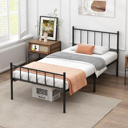 DIIYIV Twin Metal Bed Frame,Steel Slat Support,Noise Free,Easy Assembly | Twin Size Bed,Mattress Foundation,Underbed Storage,No Box Spring Needed - size: Twin